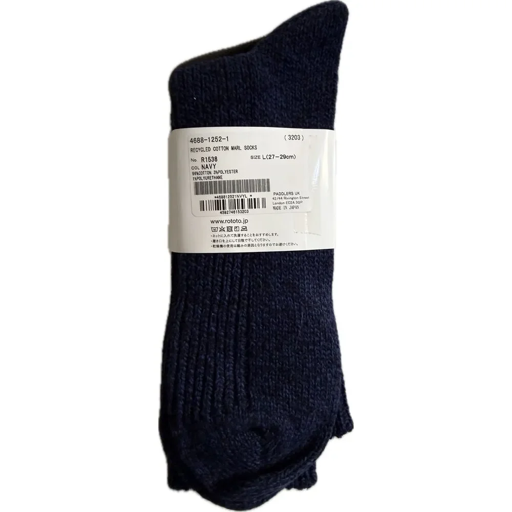 ROTOTO Ragg Crew Socks Navy Merino Wool Cotton Made Japan Unisex Size L 27-29cm